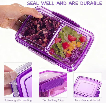 4 Pack Reusable Snack Containers with Lids, 2-Compartment Bento Boxes for Kids, Lightweight & Stackable Food Containers, Dishwasher Safe & Refrigerator Safe (4 Colors)