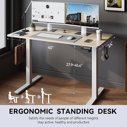 Electric Standing DeskAdjustable Height 40"x24" Stand Up Desk with Lockable Wheels Ergonomic Sit Stand Desk for for Work Office Home Computer Workstation (Nature)