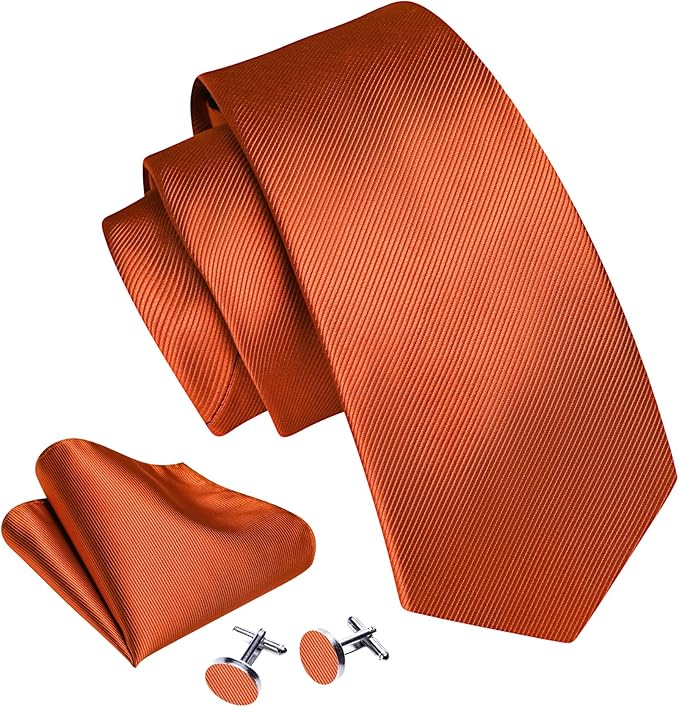 Barry.Wang Tie Sets for Men Silk Solid Necktie Stain Ties Handkerchief Pocket Square Cufflinks Wedding Business Dyed