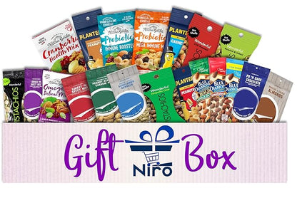Niro Gift Basket with Individual Single Serve Packs- Trail Mix Snacks Variety Pack for Adults - 40 Pack: Healthy Snacks for Adults, 20 Different Nuts and Trail Mixes