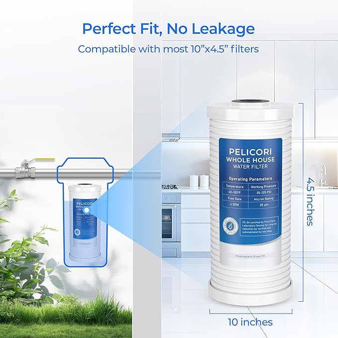 4.5" x 10" Universal Sediment Water Filter Replacement Cartridge for Whole House Filtration Systems - Model AO-WH-PREL-R - 25 micron (2 Pack)
