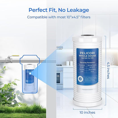 4.5" x 10" Universal Sediment Water Filter Replacement Cartridge for Whole House Filtration Systems - Model AO-WH-PREL-R - 25 micron (2 Pack)