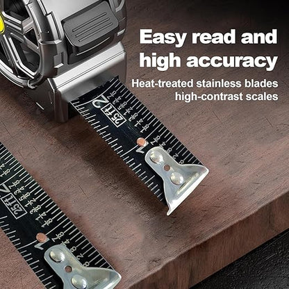 Tape Measure 25ft, Stainless Steel Retractable Tape Measure, Waterproof & Rustproof Steel Measuring Tape with Hollow Design for Renovation, Construction, Carpentry (25')
