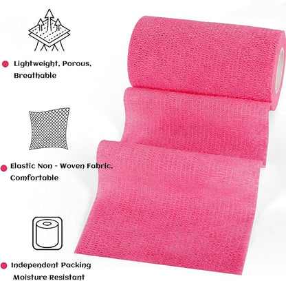 6 Rolls Elastic Self Adhesive Bandage Wrap 4 Inch, Breathable Non Woven Cohesive Bandage, Vet Wrap for Dogs, Ankle Sprains Swelling Medical First Aid Tape, Sports Athletic Tape Color
