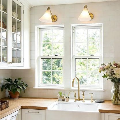 Industrial Vintage Slope Pole Wall Mount Single Sconce with Funnel Flared Clear Glass Shade, Swing Arm Wall Sconce Light Lamp Fixture Hardwired