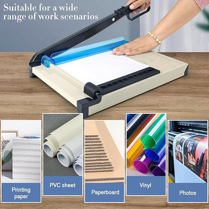 12" Guillotine Paper Cutter and Trimmer with Corner Rounder Cutter & Sharpening Stone,Heavy Duty 16 Sheet Capacity Metal Base for A4,Cardstock,Photo Paper,Office School Craft Use-Updated