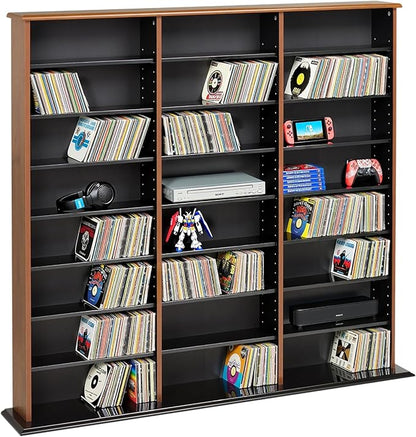 Prepac 3 Column Tall Cabinet Media Storage, Triple Width Wall, Cherry/Black