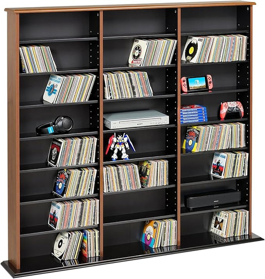Prepac 3 Column Tall Cabinet Media Storage, Triple Width Wall, Cherry/Black