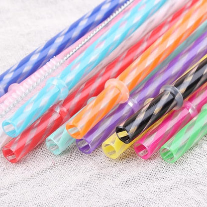 Dakoufish 12 Piece 8 Inch Reusable Plastic Thick Drinking Straws BPA Free Mason Jar Straws Transparent Small Stripe (8inch, Mix 12color)