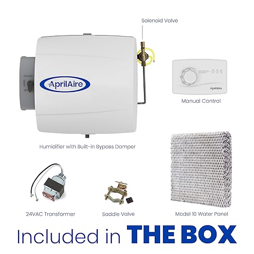 AprilAire 500M 12-gal. Whole-House Small Bypass Evaporative Humidifier with Manual Control for up to 3,600 sq. ft. + AprilAire Model 5843 Humidifier Installation Kit