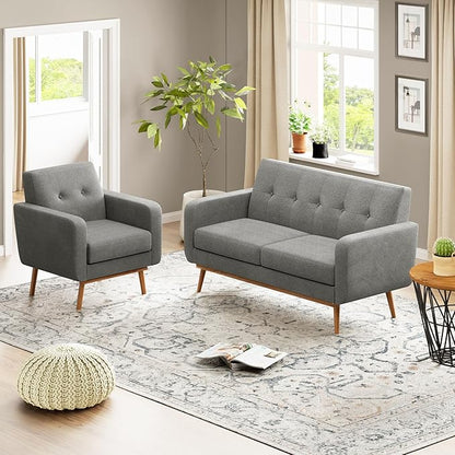 HUIMO Living Room Set, Button Tufted Living Room Furniture Sets, Upholstered Modern Couch Set with Solid Frame, Deep Seat Sofa Set for Living Room, Office (Dark Grey, 2 Piece Set-loveseat+Chair)