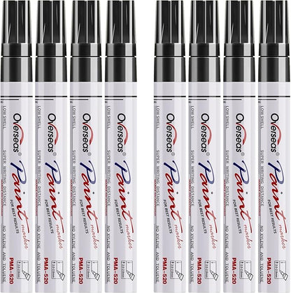 Paint Pens Paint Markers - Black Permanent Markers 8 Pack, Oil Based Waterproof Quick Dry Medium Tip Marker Pen for Metal, Wood, Fabric, Plastic, Rock, Stone, Mugs, Canvas, Glass, Art Craft