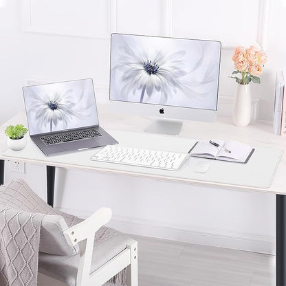 AFIING Leather Desk pad Protector, Large Non-Slip Office Desk Mat with Natural Cork & PU Leather, Waterproof Writing Mouse Pad for Office and Home (55in*17in,White)