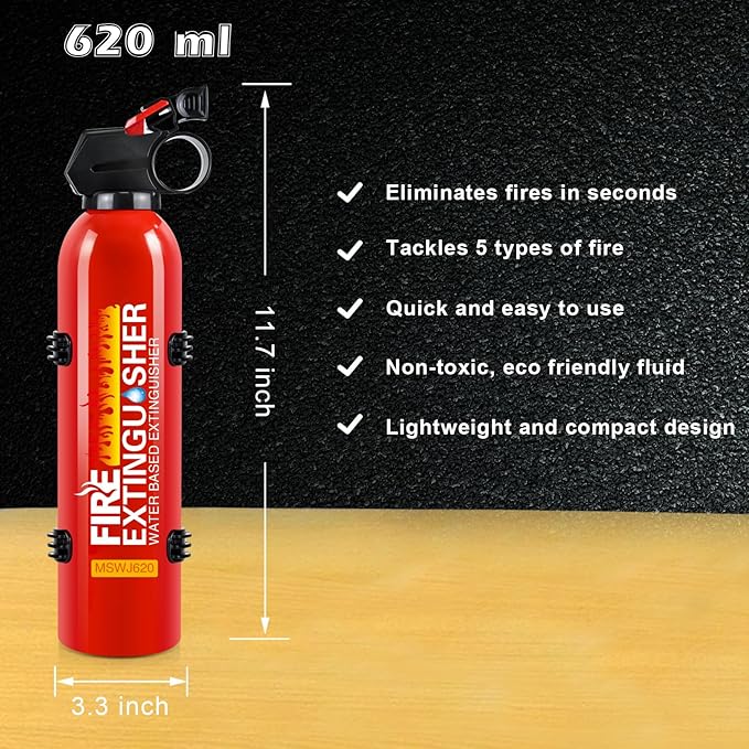 Fire Extinguisher for Home, 4Pack Car Fire Extinguishers with Mount, 4 in 1 Portable Kitchen Fire Extinguishers for A, B, C, K Category, 620ml Mini Water-Based Fire Extinguisher for Car Truck Boat