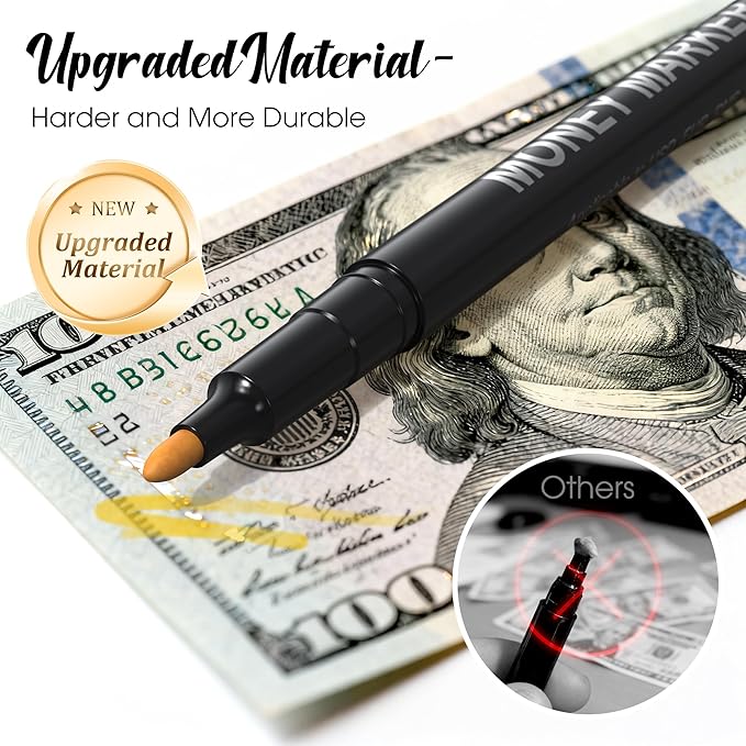 Counterfeit Money Detector Marker Pen, 3 Pack False Currency Checker Pack Easy to Use Fake Money Checker3 Times More Ink Upgraded Pen Tip
