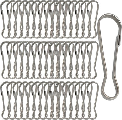 60 pcs Stainless Steel Small Spring Hooks 1.57inch/40mm Lanyard Clasp Zipper Snap Clips for Key Chain ID Card Badge Holders