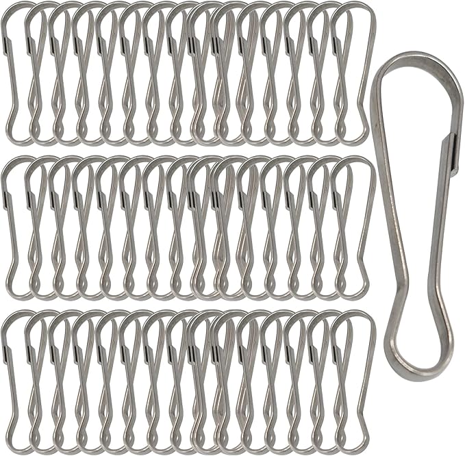 60 pcs Stainless Steel Small Spring Hooks 3.1inch/80mm Lanyard Clasp Zipper Snap Clips for Key Chain ID Card Badge Holders