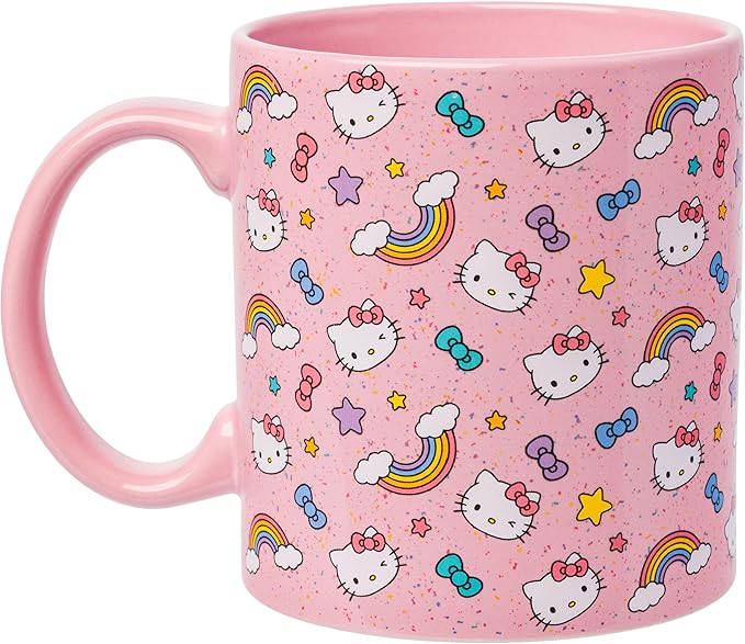 Silver Buffalo Sanrio Hello Kitty Whimsical Pastel Mug with Stars, Rainbows, and Bows, 20 Ounces