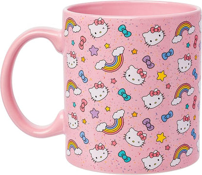 Silver Buffalo Sanrio Hello Kitty Whimsical Pastel Mug with Stars, Rainbows, and Bows, 20 Ounces