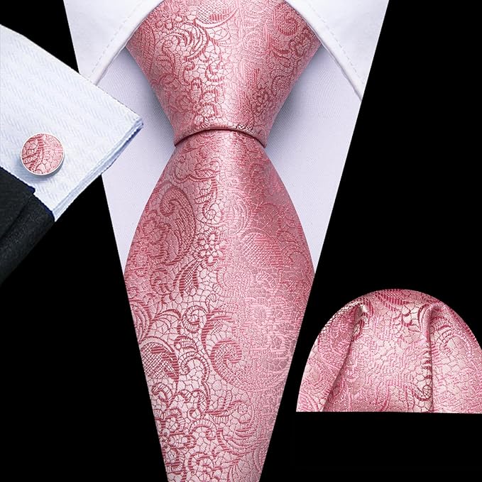 Barry.Wang Tie Sets for Men Silk Solid Necktie Stain Ties Handkerchief Pocket Square Cufflinks Wedding Business Dyed