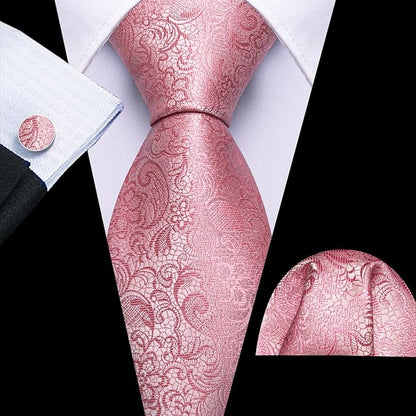Barry.Wang Tie Sets for Men Silk Solid Necktie Stain Ties Handkerchief Pocket Square Cufflinks Wedding Business Dyed