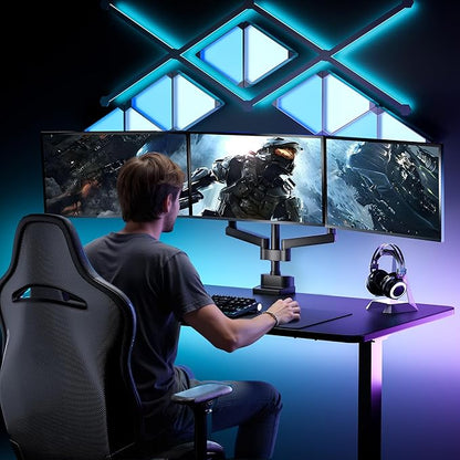 monTEK Triple Monitor Mount for Max 27 inch Computer Screens, 3 Monitor Desk Mount Each Arms Holds up to 19.8lbs, Three Monitors Desk Arm with Swivel, Tilt, Rotation, MA1009PBK-T