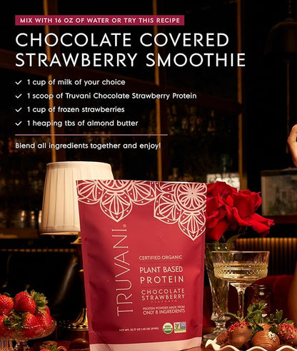 Truvani Vegan Pea Protein Powder | Chocolate Strawberry | 20g Organic Plant Based Protein | 1 Serving | Keto | Gluten & Dairy Free | Low Carb | No Added Sugar