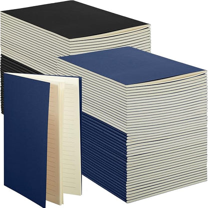 Mimorou 100 Pcs Kraft Notebook Journals 5.5 Inch x 8.3 Inch A5 Softcover Notebooks Bulk for Writing Sketch Office Notepad with 60 Pages 30 Sheets(Black, Navy,Lined)