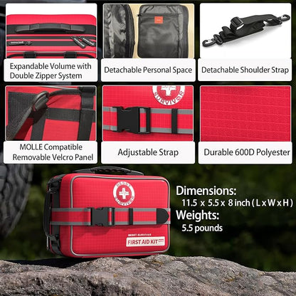 Upgrade Comprehensive Premium First Aid Kit, Labeled Compartments Trauma Kits with Shoulder Strap, Large Emergencies Medical Kits for Home, Truck, Camping, Sports, Outdoor Emergencies -401 Piece Set