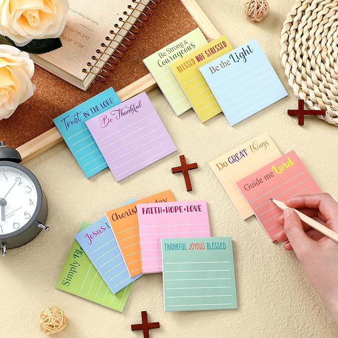 Yinder 24 Pcs Inspirational Sticky Notes Christmas Stocking Stuffers Motivational Sticky Notes Pad Employee Appreciation Gift Bulk for Teacher Nurse Coworker Office 3 x 3'' (Bible,Light Color)