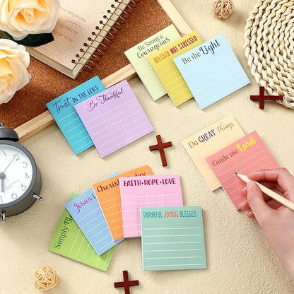 Yinder 24 Pcs Inspirational Sticky Notes Christmas Stocking Stuffers Motivational Sticky Notes Pad Employee Appreciation Gift Bulk for Teacher Nurse Coworker Office 3 x 3'' (Bible,Light Color)