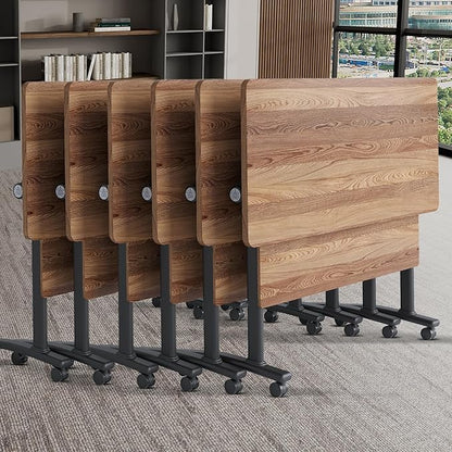 Conference Room Table,Conference Table with Wheels,Foldable Meeting Tables for 2-16 Persons,Flip Top Large Seminar Table,for Office,Schools and Training Rooms（6pack,Yellow,55"