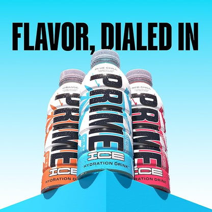 PRIME Hydration ICE BLUE CHILL, Sports Drinks, Electrolyte Enhanced for Ultimate Hydration, 250mg BCAAs, B Vitamins, Antioxidants, Low Sugar, 16.9 Fl Oz, 12 Pack