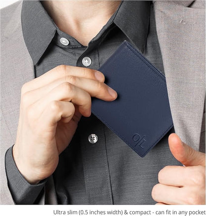 Oak Leathers Slim Leather Wallet for Men - RFID Wallets Credit Card Holder Ultra Thin Gift for Mens, Front Pocket Minimalist Design