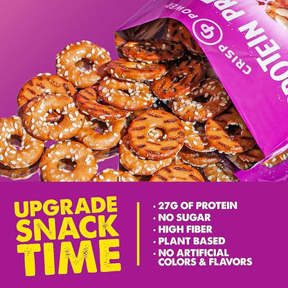 Crisp Power Protein Pretzels, Sesame, High Protein Vegan Keto Snack, 27 G Plant Based Protein, Low Carb Crunchy Pretzel Snacks, No Added Sugar, No Seed Oils, 1.75 oz Bags, 6 Pack