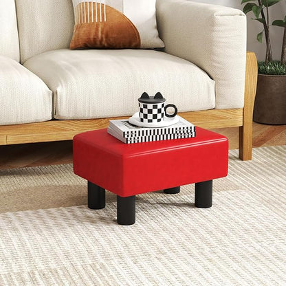 Giantex Small Foot Stool Ottoman, PU Leather Footrest with Storage, Padded Rectangle Footstool, Small Sofa Step Stool for Living Room, Bedroom & Entryway