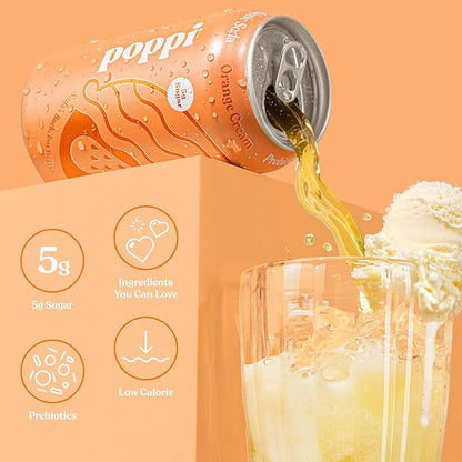 POPPI Sparkling Prebiotic Soda, Beverages w/Apple Cider Vinegar, Seltzer Water & Fruit Juice, Orange Cream, 12oz (12 Pack)