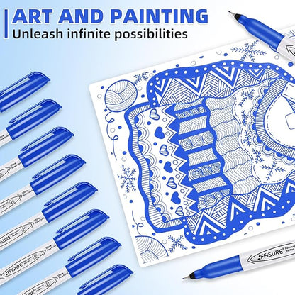 Blue Ultra Fine Point Permanent Markers, 18 Pack, 0.4 mm, Precision Extra Fine Tip for Detailed Writing, Art, Crafts & Labeling on Paper, Plastic, Glass, Metal, Waterproof, Fade-Resistant Ink
