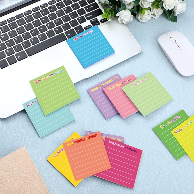 Yinder 12 Pcs Employee Appreciation Sticky Notes Xmas Gift Bulk Motivation Note Pads Mini Inspirational Note Gift for Teacher Nurse Staff Coworker Office Supply 3 x 3'' (Inspirational,Dark Color)