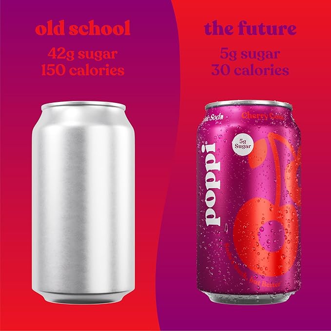 POPPI Sparkling Prebiotic Soda, Beverages w/Apple Cider Vinegar, Seltzer Water & Fruit Juice, Cherry Cola, 12 oz (12 Pack)
