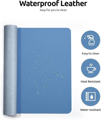 YSAGi Leather Desk Protector, Office Mat, Large Mouse Mat, Non-Slip PU Leather Blotter, Laptop Desk Pad, Waterproof Writing Pad for Office and Home (Sea Blue, 31.5" x 15.8")