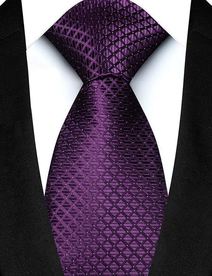 JEMYGINS Mens Solid Color Plaid Tie and Lapel Pin Necktie Pocket Square and Tie Clip with Sets for Business Casual 4PCS
