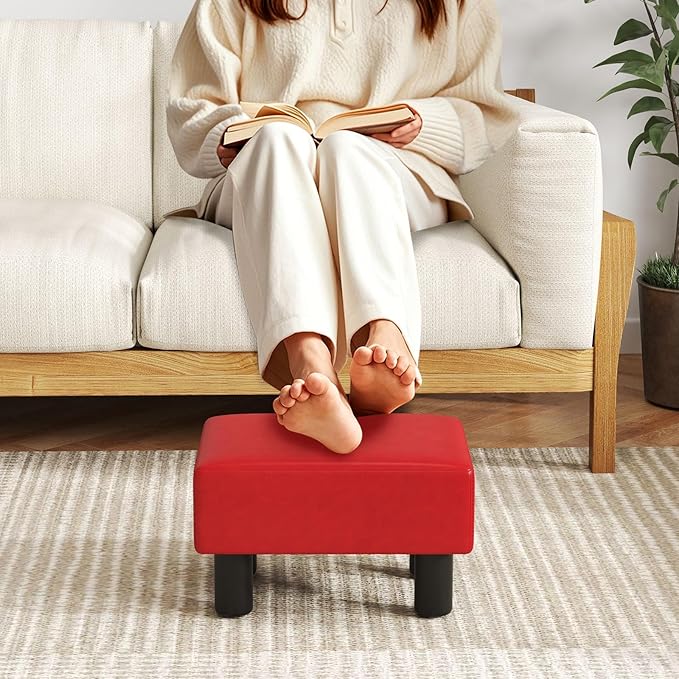 Giantex Small Foot Stool Ottoman, PU Leather Footrest with Storage, Padded Rectangle Footstool, Small Sofa Step Stool for Living Room, Bedroom & Entryway