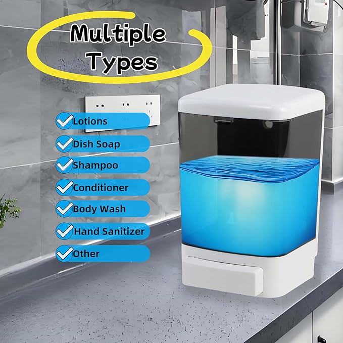 Manual Soap Dispenser Wall Mounted 37oz(1100ml) Commercial Hand Sanitizer Dispenser for Bathroom Kitchen Restaurant ABS Plastic Shampoo & Gel Compatible
