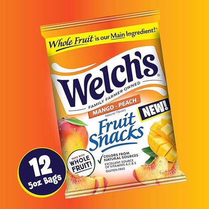 Welch's Fruit Snacks, Mango Peach Snack Box, Gluten Free, 5oz Snack Packs (Pack of 12)