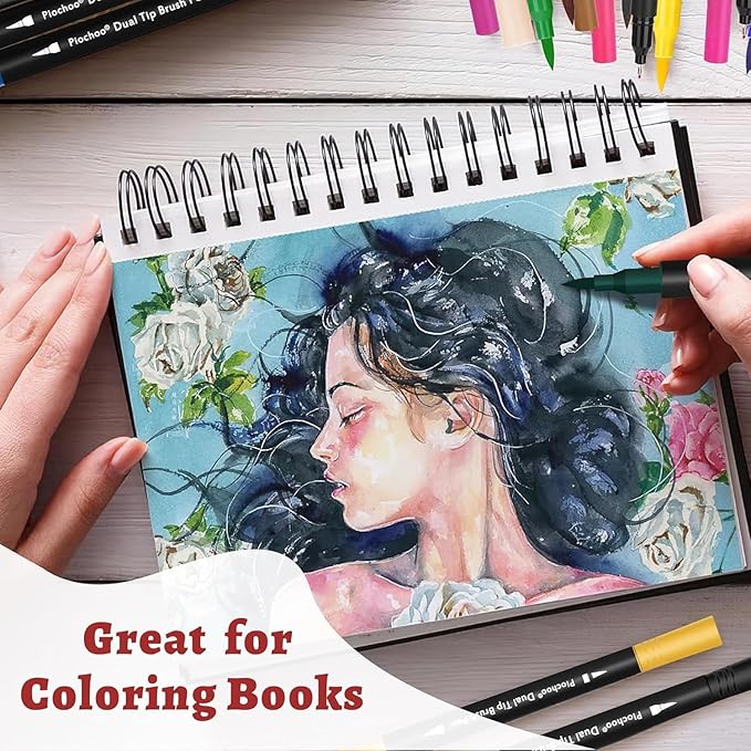 Dual Brush Markers,60Colors Markers for Adult Coloring Books, Dual Tip Markers for School, Fine and Brush Tip for Adults Coloring Books, Calligraphy, Drawing, Sketching