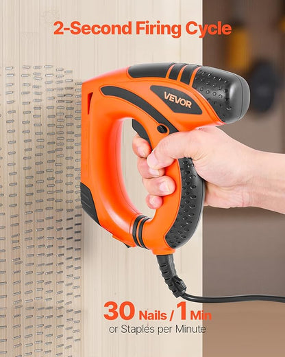 VEVOR Electric Nail Gun, 2-in-1 Staple Gun Brad Nailer, 18 Gauge 5/8 inch, Stapler Brad Nailer with 1000 Pcs Staples and 1000 Pcs Brad Nails, Non-Slip Rubber Grip, for Woodworking and DIY Projects