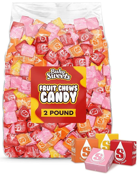 Bulk Original Fruit Chews Candy 2 Pound - Individually Wrapped Assorted Soft & Chewy Taffy Fruity Candy For Party Favors & Pinatas & Treats - Approx 200 Candies