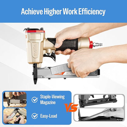 meite 425KC Narrow Crown Stapler, Fits 18 Gauge 1/4" Crown 1/2" to 1" Staples, with Safety Trigger, Heavy Duty Staple Gun for Wood, Furniture, Fabric, Leather, DIY & Professional Use