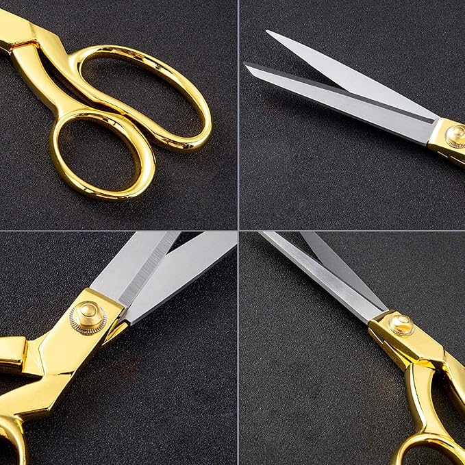 8.5'' Gold Stainless Steel Sharp Tailor Scissors - Professional Household Craft Fabric Scissors - Heavy Duty Cutting for Sewing, Crafts, Home, Kitchen, Office